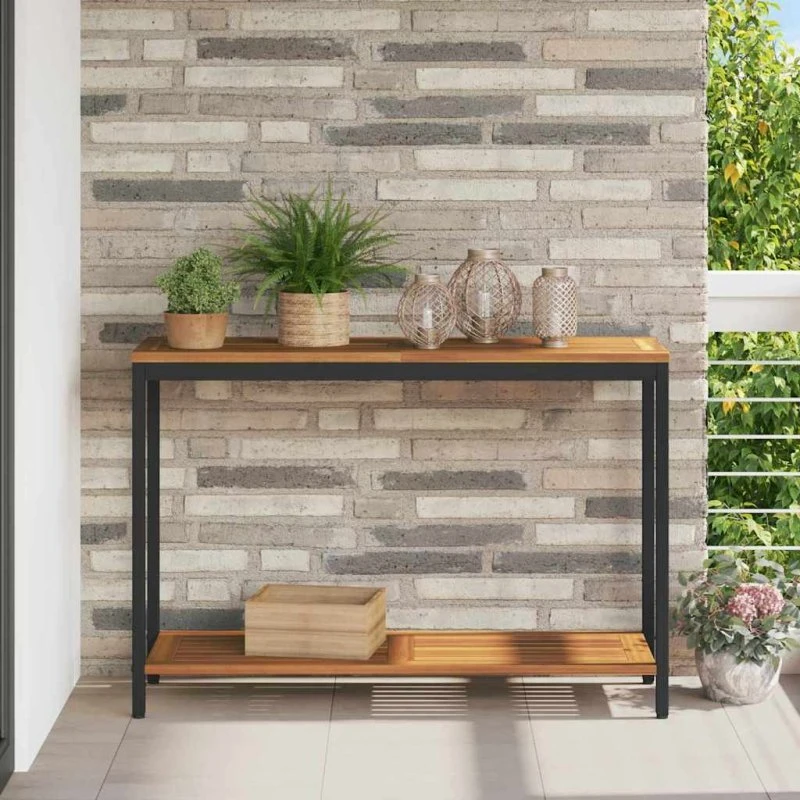 vidaXL Udendørs Bord med Hylde 110 x 35 x 75 cm Naturfarvet og Sort