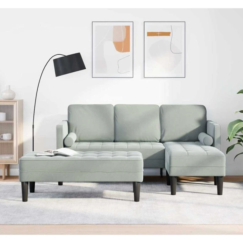 vidaXL Sofa Sæt 2 deler Lysegrå 173 x 131 x 67 cm Velour