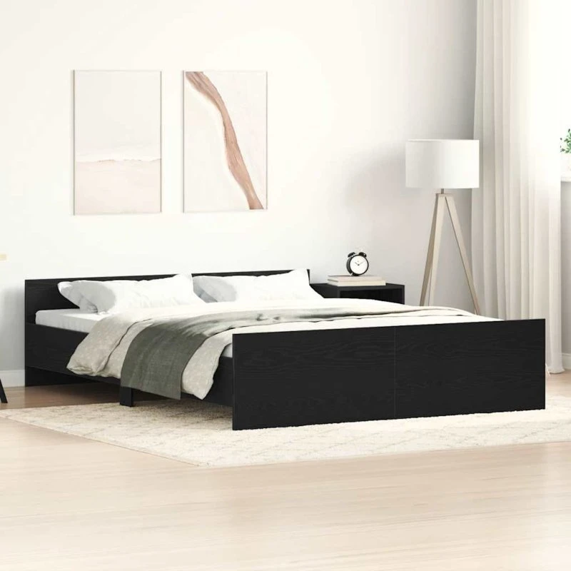 vidaXL Sengestel 150x200 cm Konstrueret Træ Sort Eg