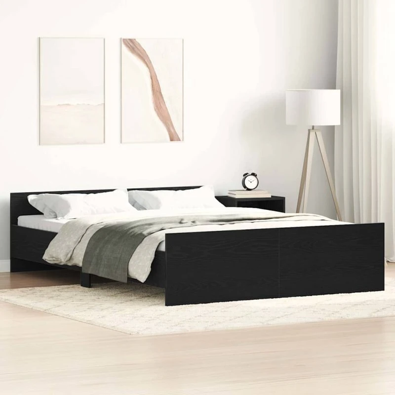 vidaXL sengestel 135x190 cm konstrueret træ sort eg
