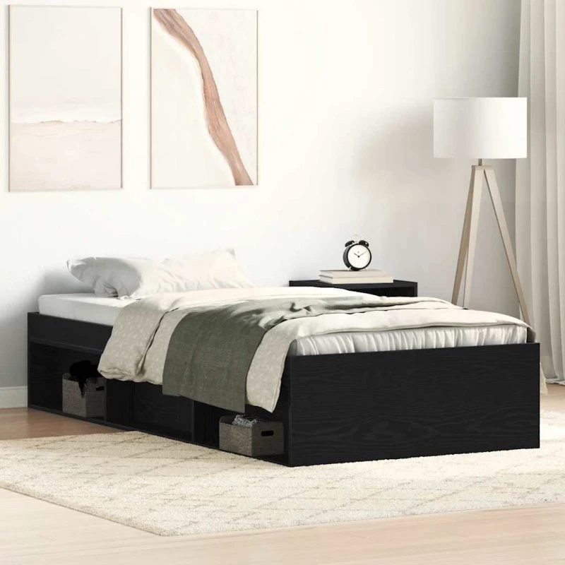 vidaXL Sengeramme 90x200 cm Konstrueret Træ Sort Eg
