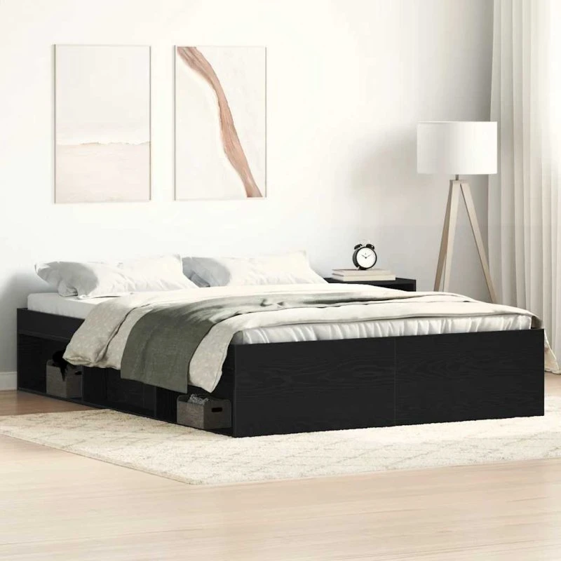 vidaXL Sengestel 120x200 cm Konstrueret Træ Sort Eg