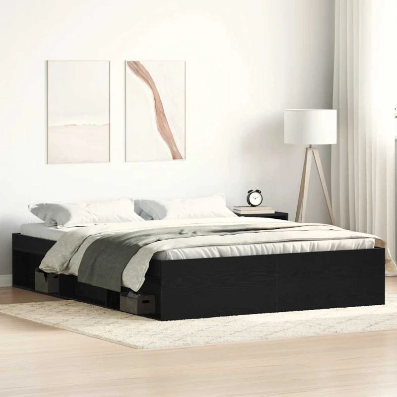 vidaXL Sengestel 160x200 cm Konstrueret Træ Sort Eg