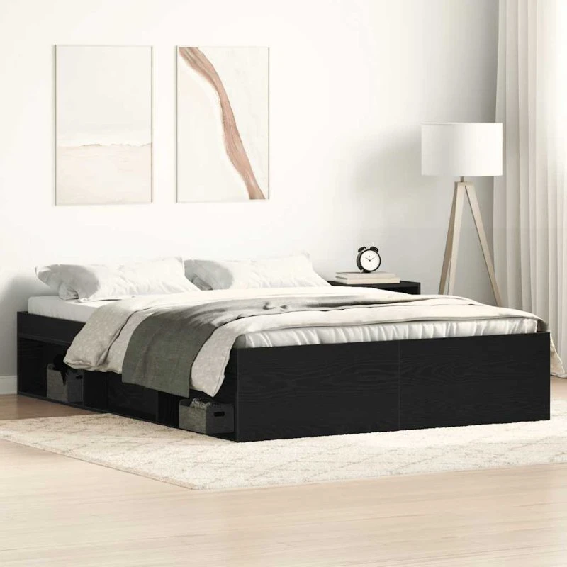 vidaXL Sengestel 120x190 cm Konstrueret Træ Sort Eg