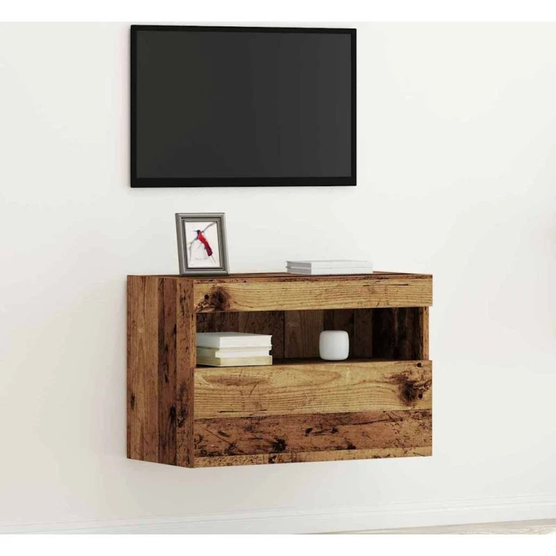 vidaXL TV-vægskab Gammelt Træ 60x30x40 cm Konstrueret Træ med LED