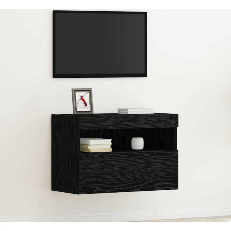 vidaXL TV-vægskab med LED, Sort, 60 x 30 x 40 cm, Konstrueret træ