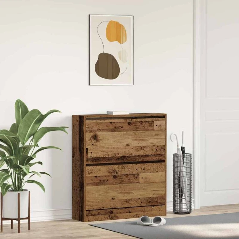 vidaXL Sko skab med dør, gammelt træ, 80 x 21 x 87,5 cm