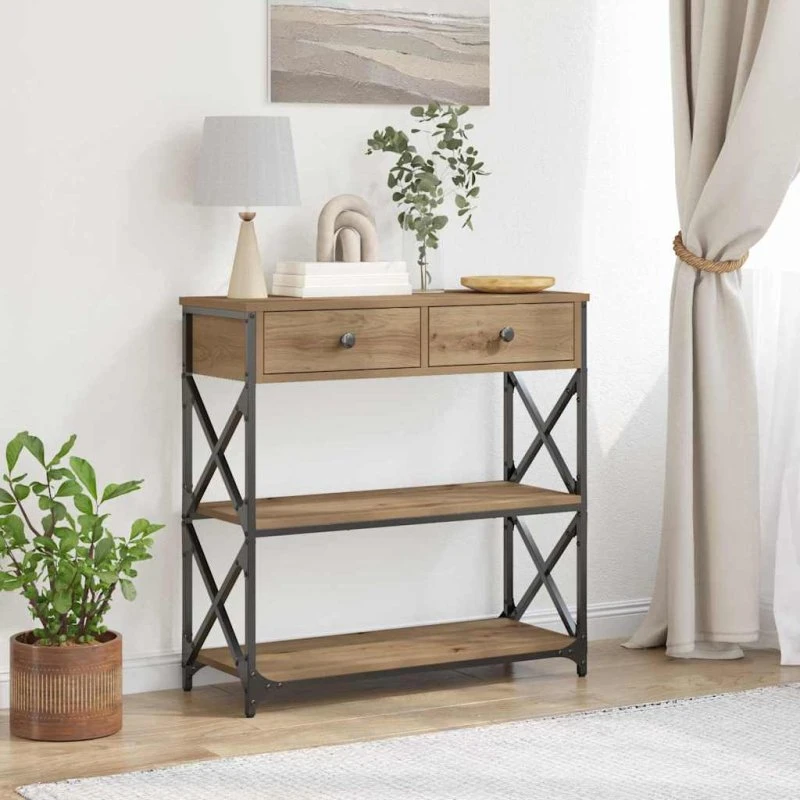 vidaXL Konsol Bord Artisan Eg 75 x 28 x 75 cm Laminat Træ og Metal