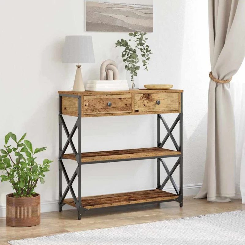 vidaXL Konsolbord Gammelt Træ 75x28x75 cm Laminat Træ og Metal