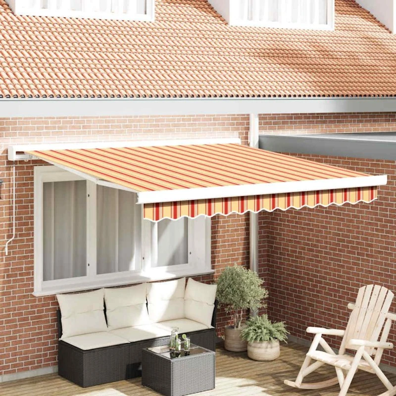 vidaXL Utrækkelig Markise Gul og Orange 350 x 250 cm med Hvid Ramme
