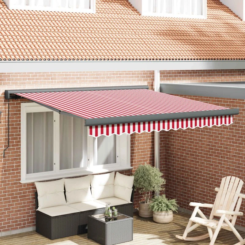 vidaXL Utrækkelig Markise Rød og Hvid 350 x 250 cm
