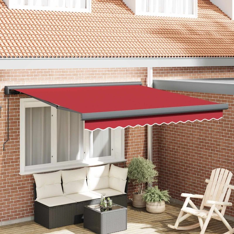 vidaXL Utrækkelig Markise Rød 350 x 250 cm Stof og Metal