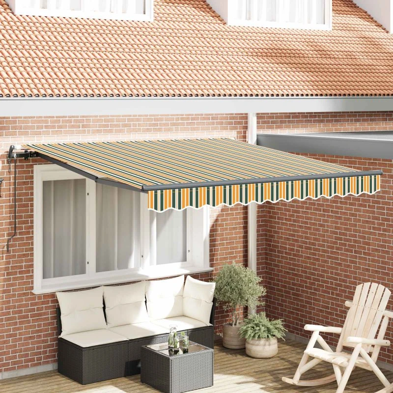 vidaXL Utrækkelig Markise Grøn og Gul 350 x 250 cm Stof & Alu