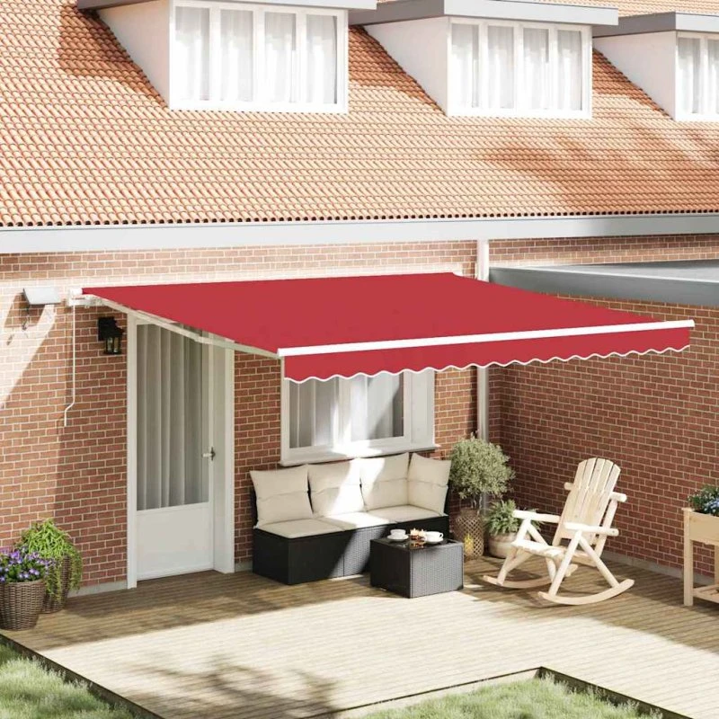 vidaXL Utrækkelig Markise Rød 400 × 300 cm Stål & Stof