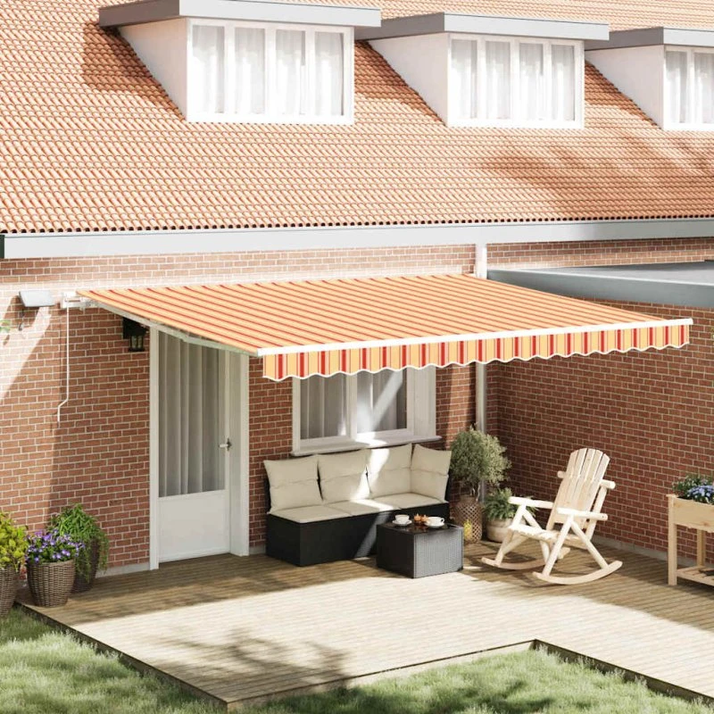 vidaXL Utrækkelig Markise 450×300 cm Gul-Orange Stof med LED