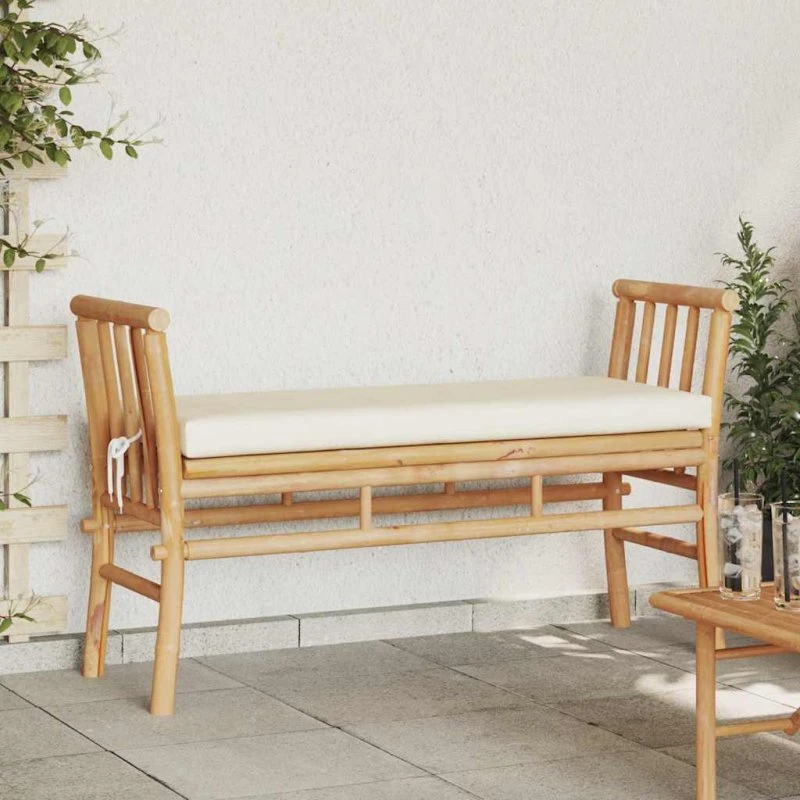 vidaXL Havebænk med pude, Brun, 110 x 38 x 65 cm, Bambus