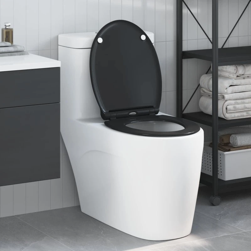 vidaXL Toiletbræt Sort 47 x 37,5 cm, Duroplast, Hurtig Udløsning