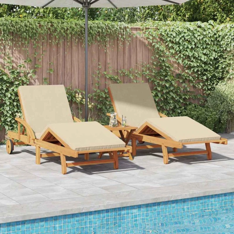 vidaXL Solstol 3 stk Beige 200 x 67 x 84 cm Massivt Akacietræ