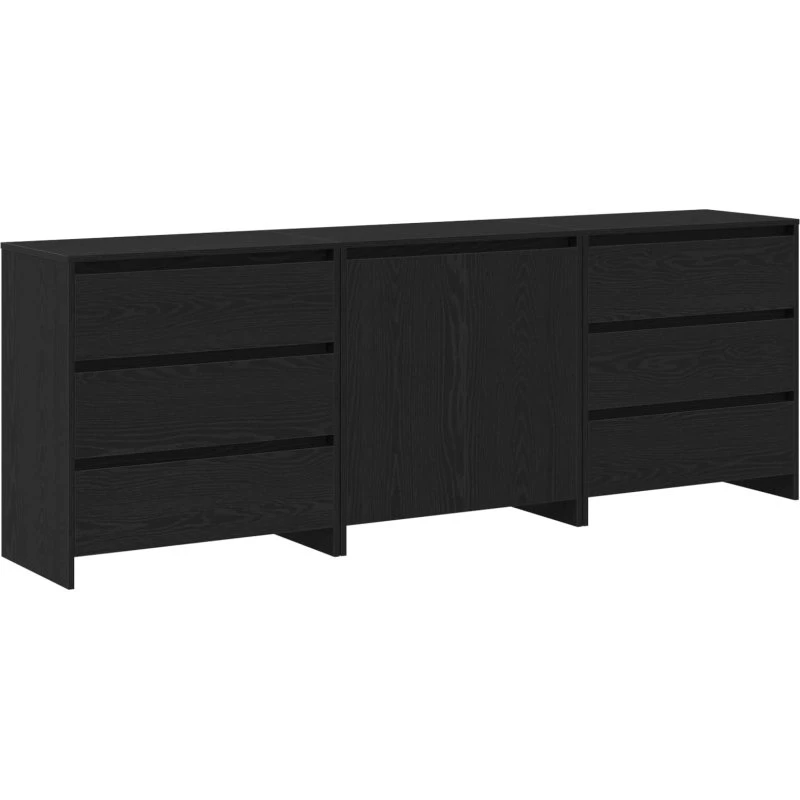 vidaXL Sideboard med skuffe 3-del, sort 70 x 41 x 75 cm, konstrueret træ