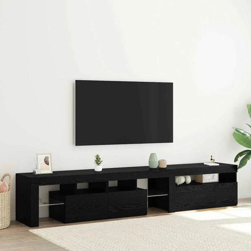 vidaXL TV-skab 2 stk, Sort Eg, 215 x 36,5 x 40 cm, Konstrueret Træ med LED