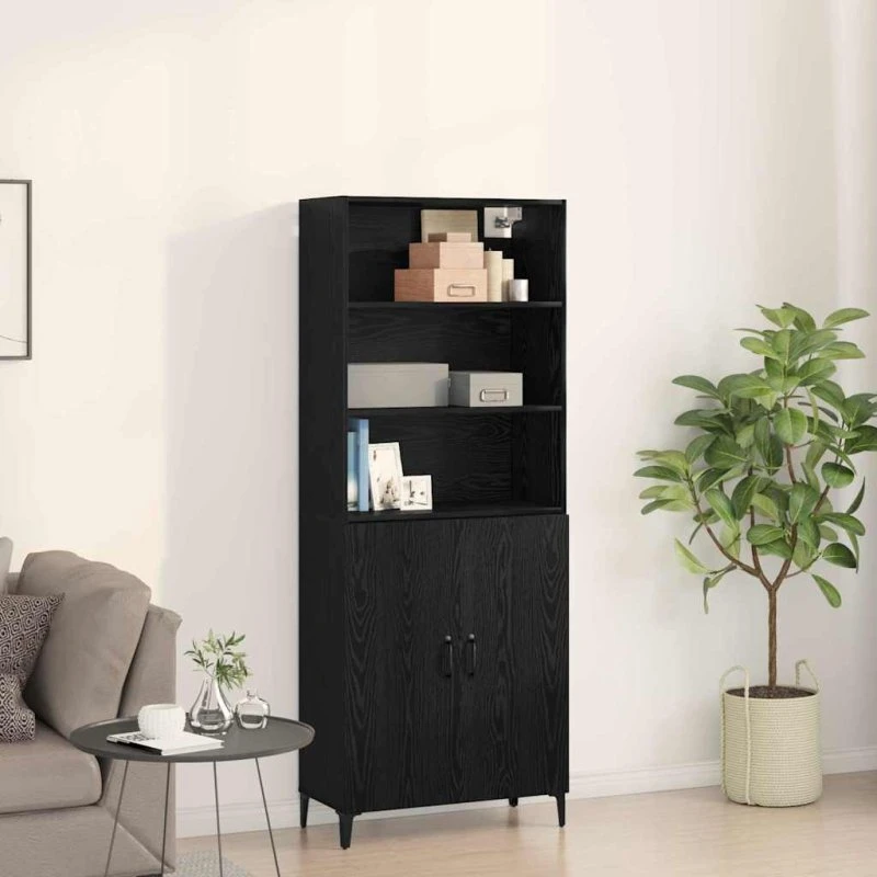 vidaXL Highboard Sort Eg 69,5 x 32,5 x 180 cm Konstrueret Træ