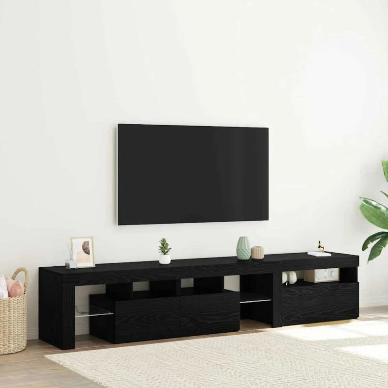 vidaXL TV-skab 2 stk, Sort Egetræ, 200 x 36,5 x 40 cm, med LED-lys