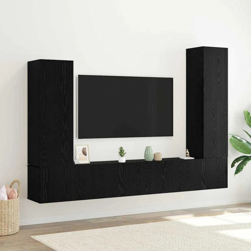 vidaXL TV-møbelsæt 4 dele, sort eg, 30,5 x 30 x 110 cm, konstrueret træ