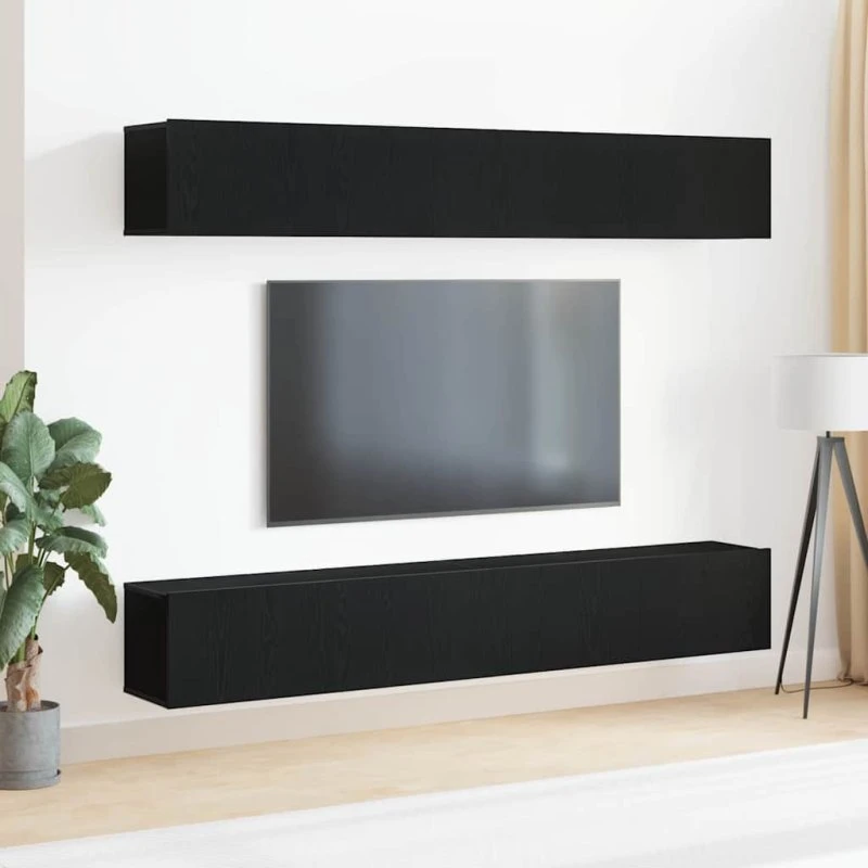 vidaXL TV-møbelsæt 4 dele, sort eg, 100 x 30 x 30 cm, konstrueret træ