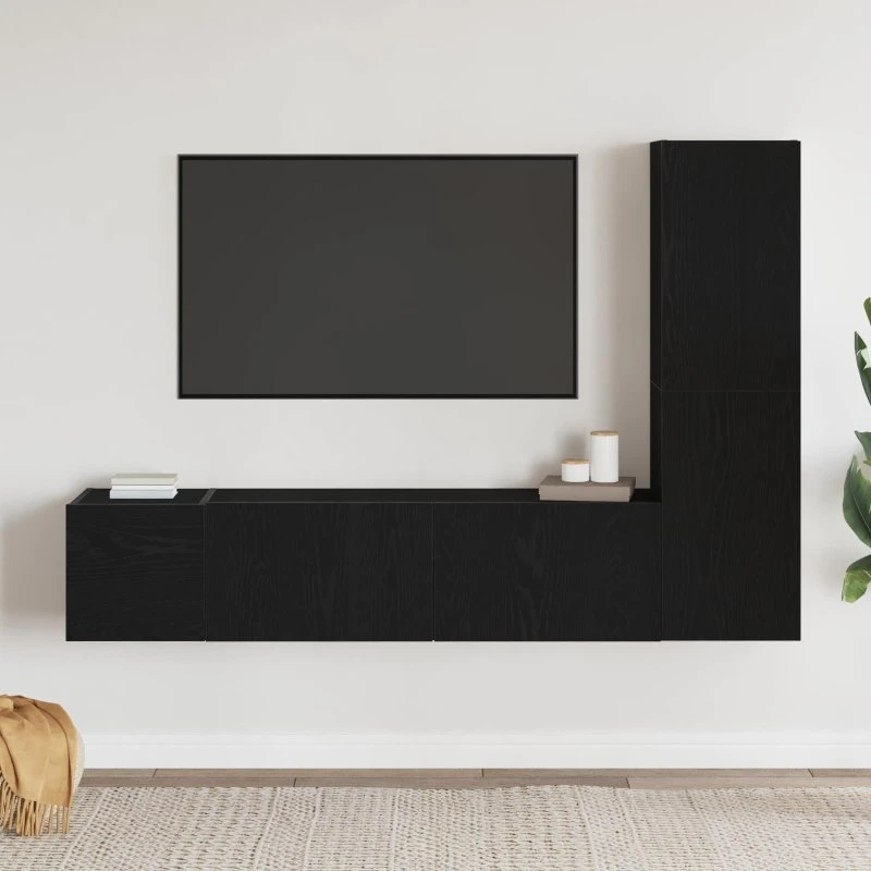 vidaXL TV-møbelsæt 4 dele, sort, 130,5 x 30 x 140 cm, konstrueret træ