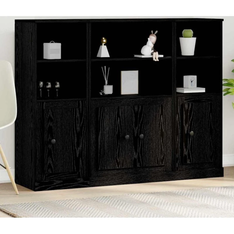 vidaXL Highboard Sort Eg 132 x 35,5 x 103,5 cm Konstrueret Træ