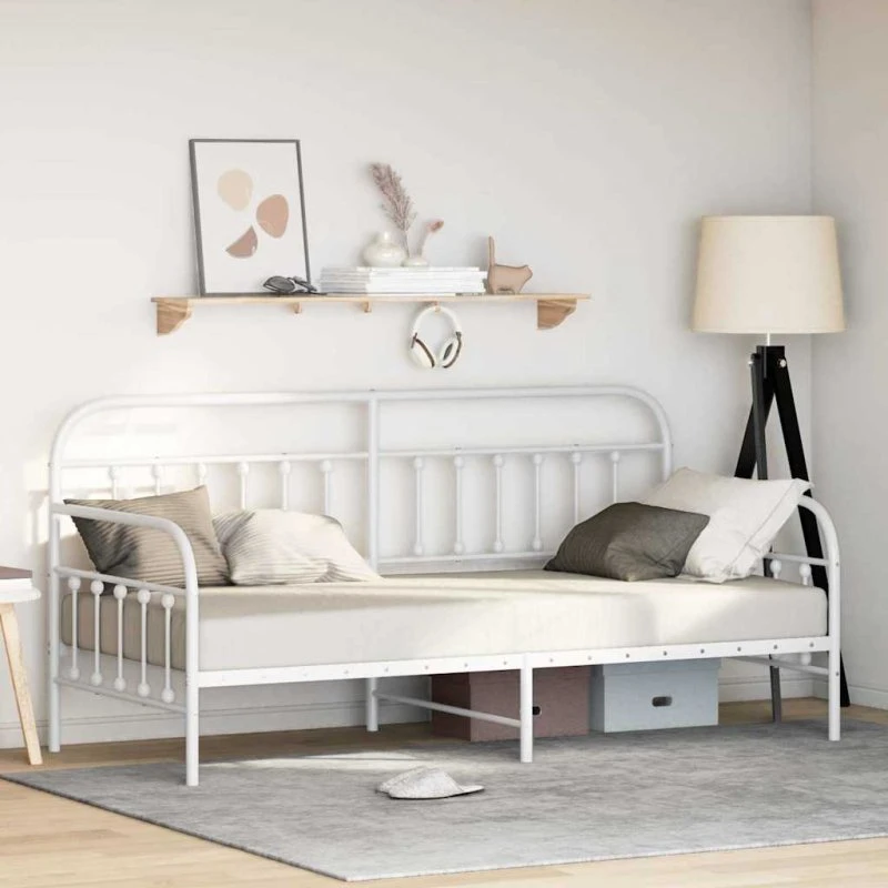 vidaXL Dagsengramme Hvid 90 x 200 cm Pulverlakeret Stål