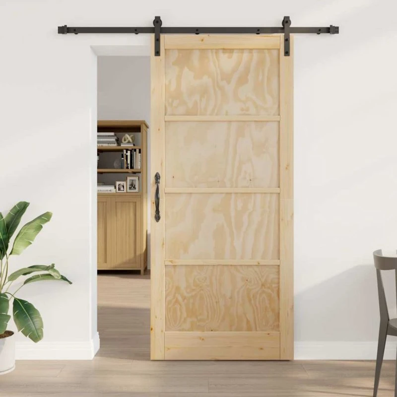 vidaXL Skydedør 93 x 211 cm Naturfarvet og Sort Massivt Fyrretræ