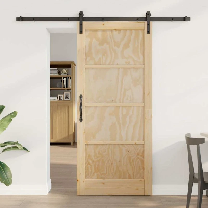 vidaXL Skydedør 86 x 198,5 cm Naturfarvet og Sort Massivt Fyrretræ