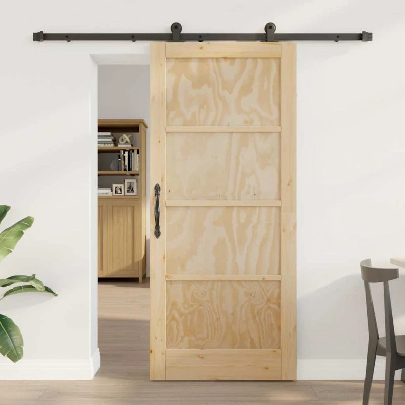 vidaXL Skydedør 86 x 198,5 cm Naturfarvet og Sort Massivt Fyrretræ