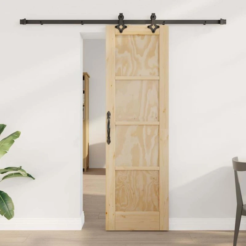 vidaXL Skydedør 61 x 198,5 cm Naturlig/Sort Fyrretræ