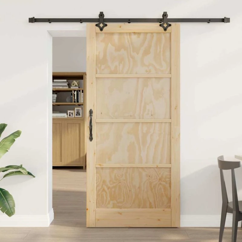 vidaXL Skydedør Naturlig og Sort 93 x 202 cm Fyrretræ