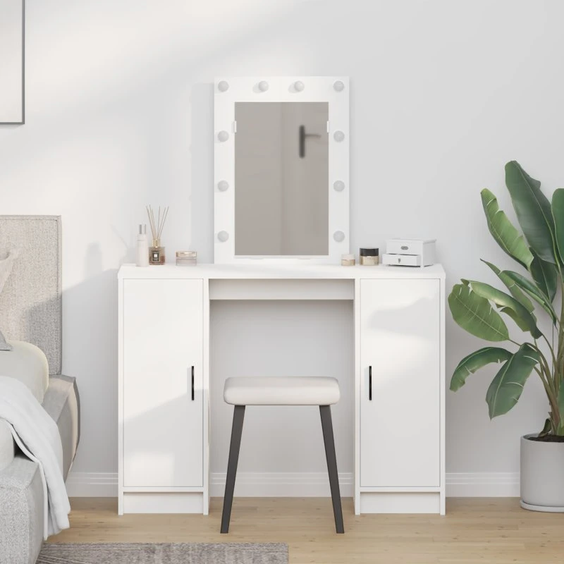 vidaXL Klædeskab med spejllys, Hvid, 102 x 33 x 135 cm