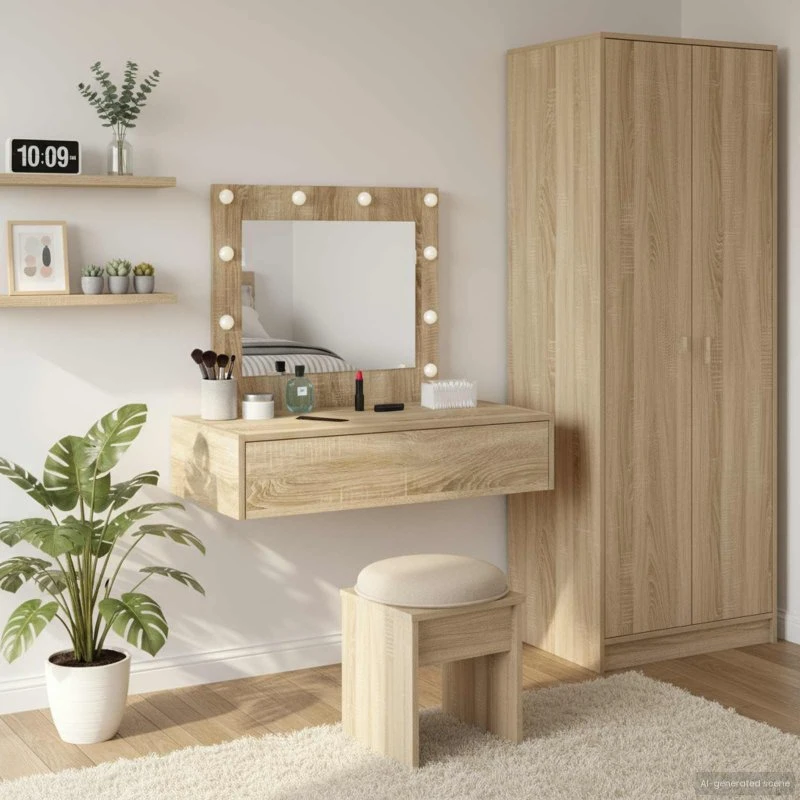 vidaXL Klædeskab med spejllys Brun 83 x 40 x 70 cm Konstrueret træ