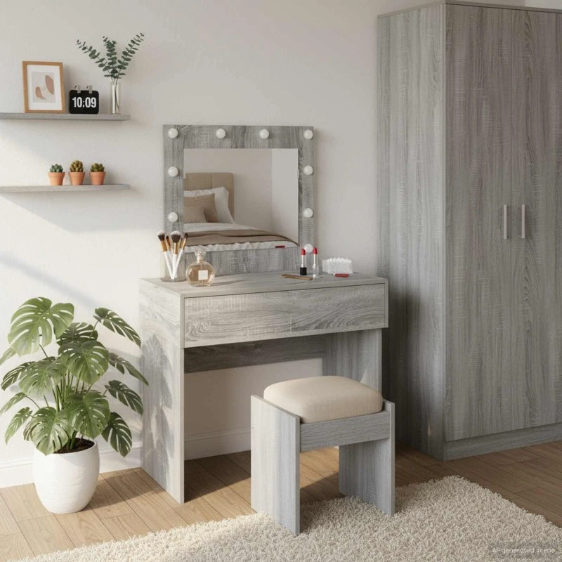 vidaXL Klædeskab med spejllys Grå 83 x 40 x 70 cm Konstrueret træ