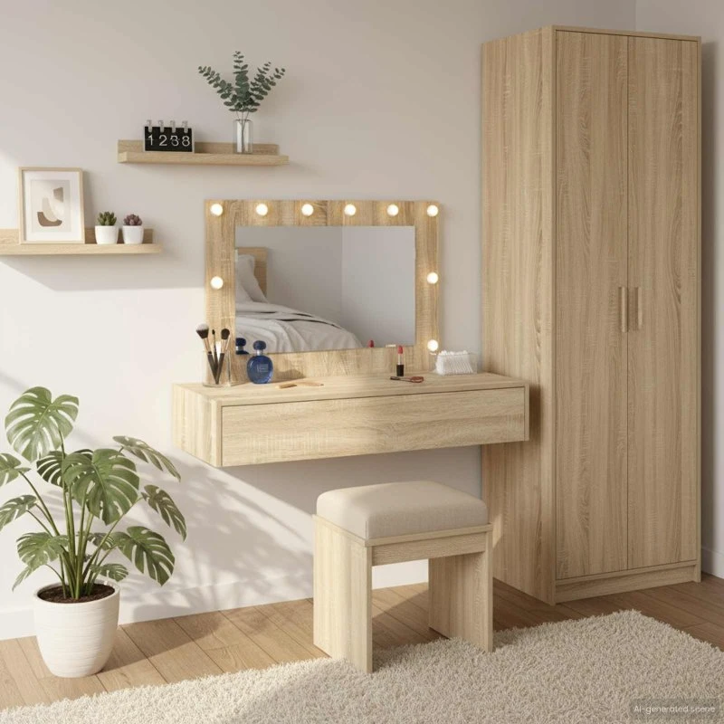 vidaXL Klædeskab med spejllys Brun 100 x 40 x 70 cm Konstrueret træ