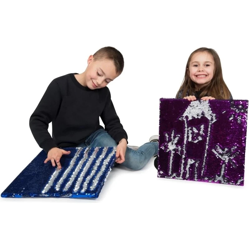 Sanseplade m. pailetter 40x40 cm - Blå/Sølv