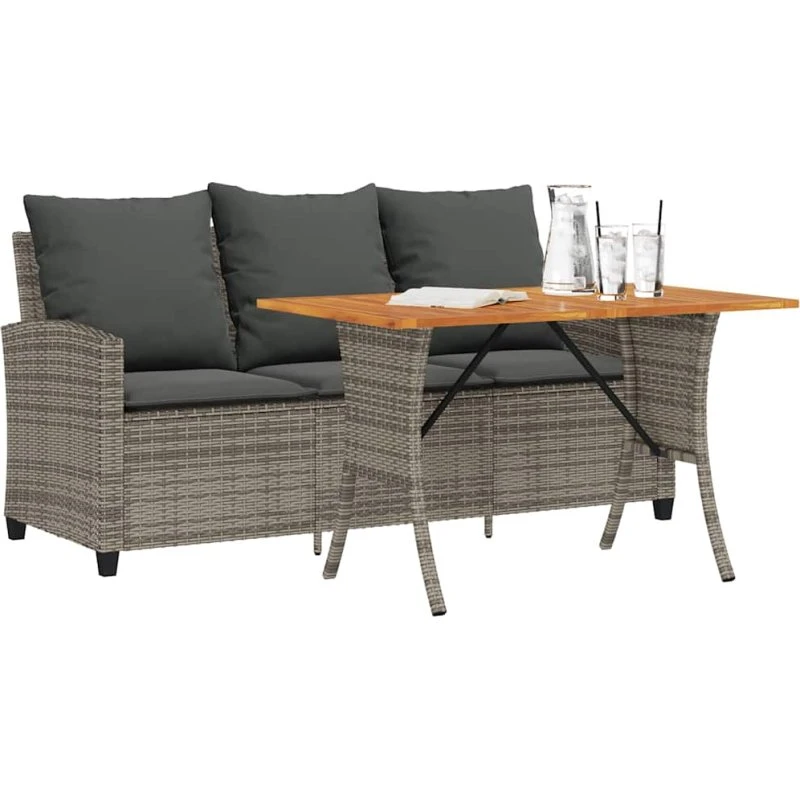 vidaXL 3-personers polyrattan sofa med hynder og akacietræsbord grå
