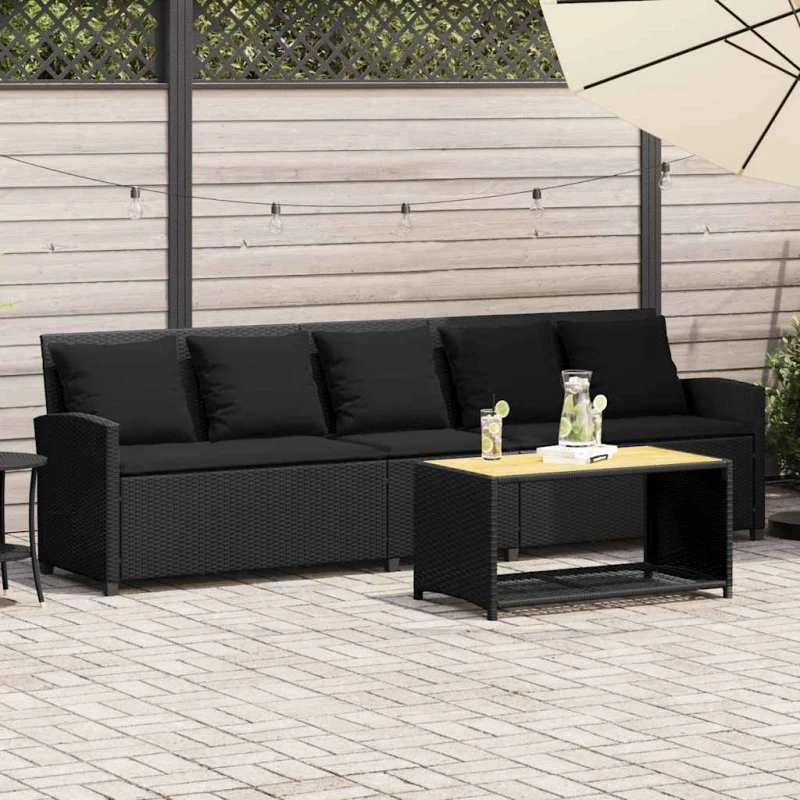 vidaXL 5-personers havesofa med hynder polyrattan sort