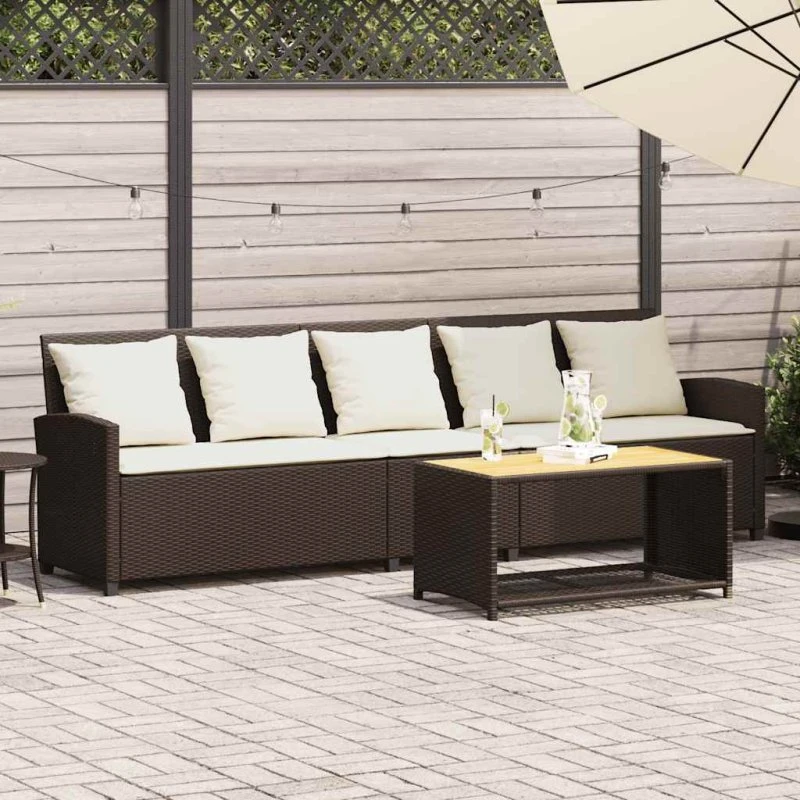 vidaXL 5-personers havesofa med hynder polyrattan brun