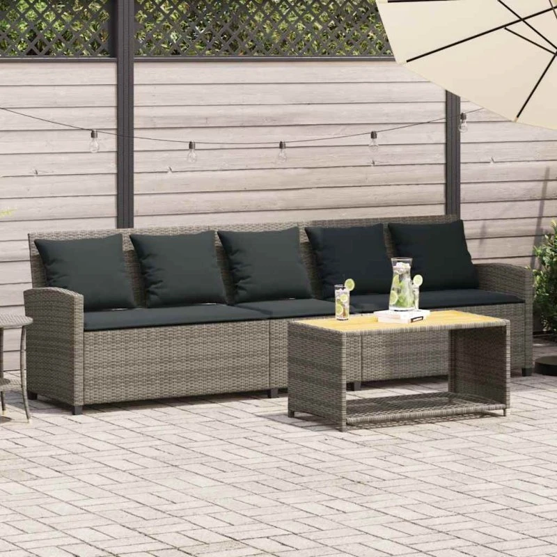vidaXL 5-personers havesofa med hynder polyrattan grå