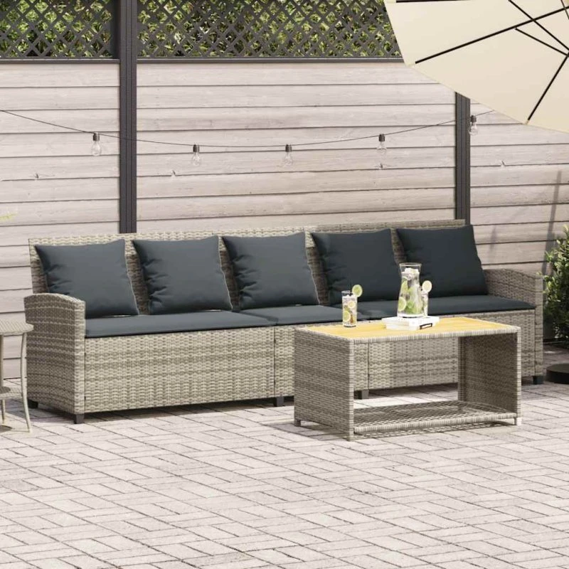 vidaXL 5-personers havesofa med hynder lysegrå polyrattan