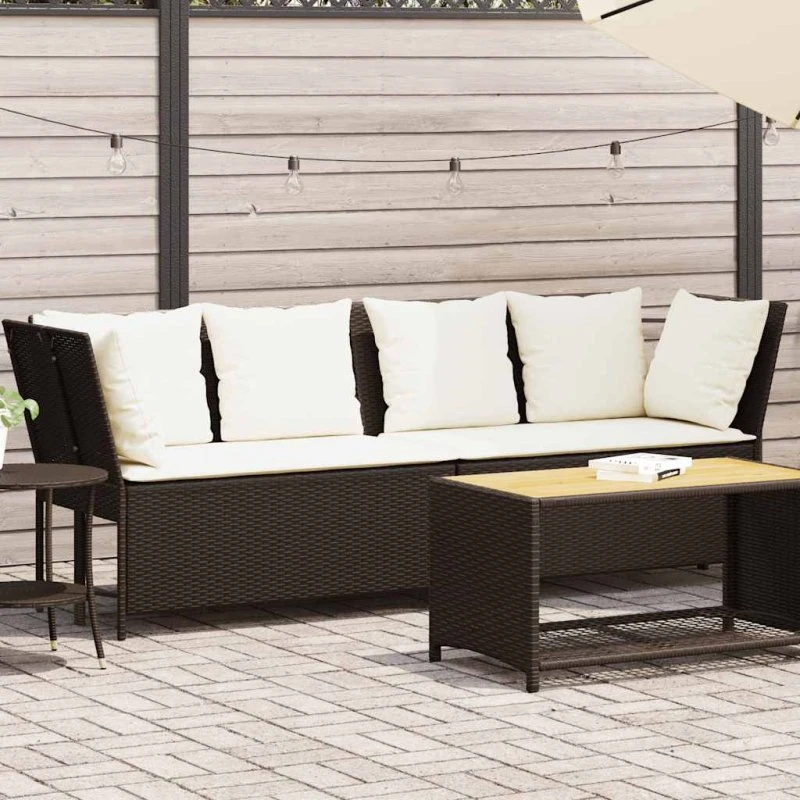vidaXL Havesofa med hynder polyrattan brun