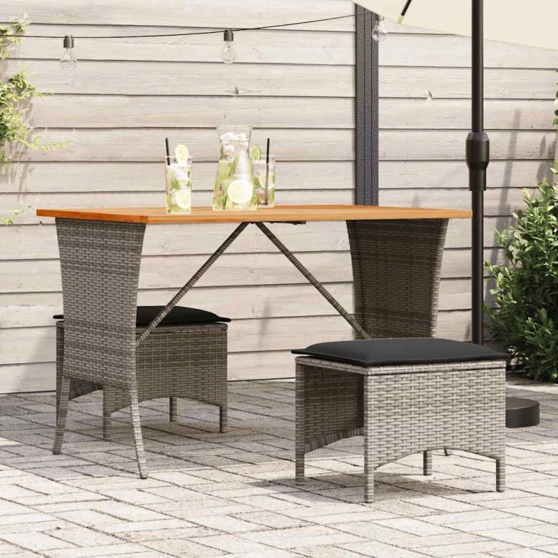 vidaXL 3-delssæt med bord og hynder i polyrattan grå