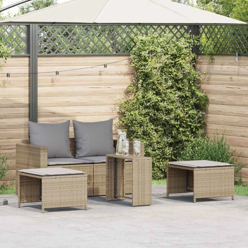 vidaXL 5-deles stabelbart havesofasæt i polyrattan, beige