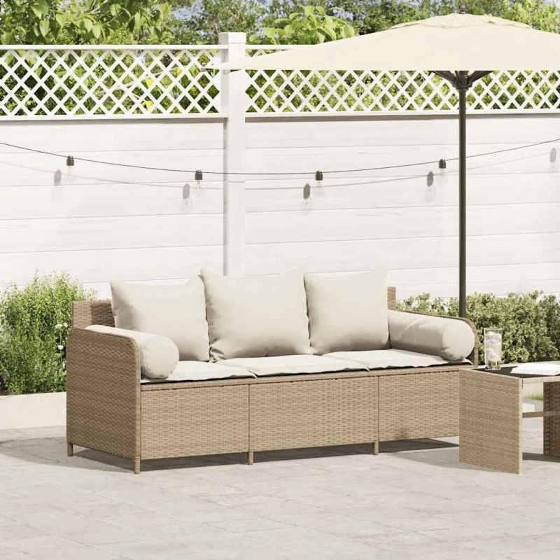 vidaXL 3-personers havesofa med hynder polyrattan beige
